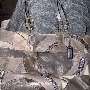 Coach Patchwork Shoulder Bag - Gray and Tan with fabric bag cover